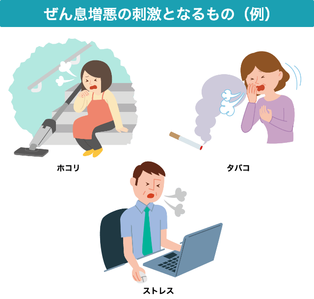 ぜん息増悪の刺激となるもの（例）